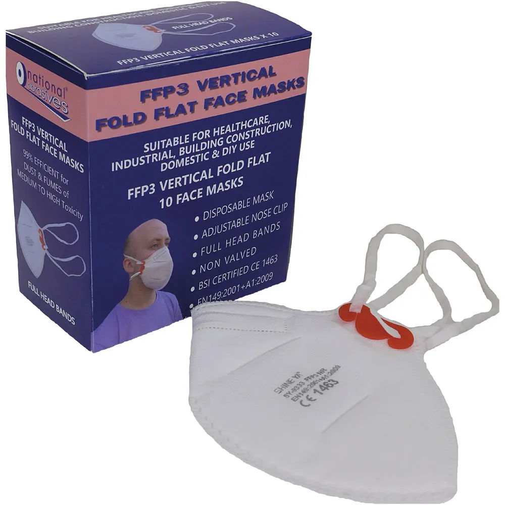 National Abrasives FFP3 Dust Mask Non-valved Fold Flat - Pack Of 10 1 National Abrasives FFP3 Dust Mask Non-valved Fold Flat - Pack Of 10