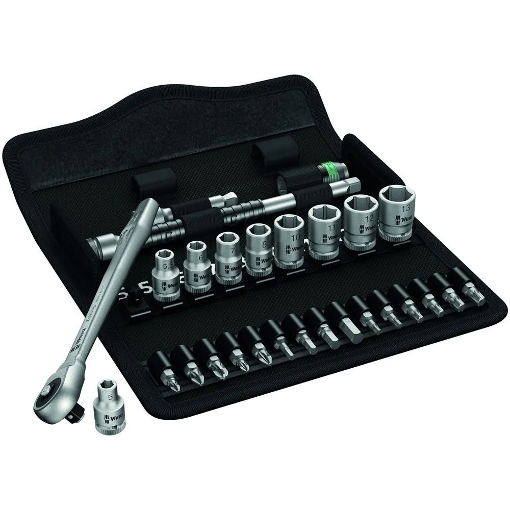 Wera 8100 SA 7 28 Piece Zyklop Metal-Push Ratchet Socket Set 1/4" Drive 1 Wera 8100 SA 7 28 Piece Zyklop Metal-Push Ratchet Socket Set 1/4" Drive