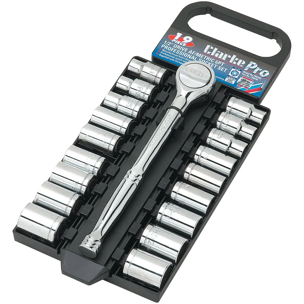 Clarke PRO352 19 Piece ½" Drive AF/Metric Socket Set 1 Clarke PRO352 19 Piece ½" Drive AF/Metric Socket Set