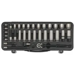 Sealey AK7971 Socket Set 34pc 3/8"Sq Drive 6pt WallDrive® Metric Black Series