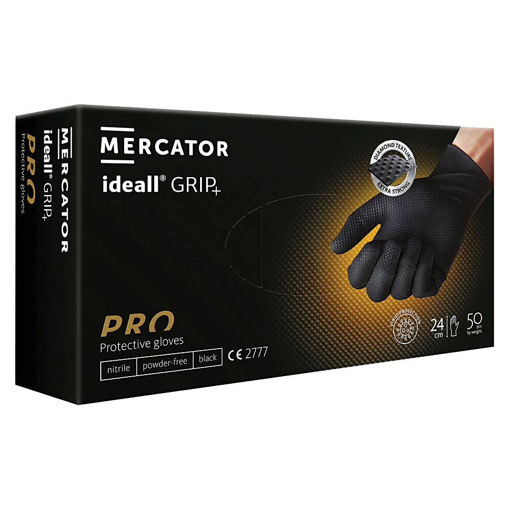 Mercator Black Ideall Grip Nitrile Gloves (Box Of 50) 2 Mercator Black Ideall Grip Nitrile Gloves (Box Of 50) - Image 2