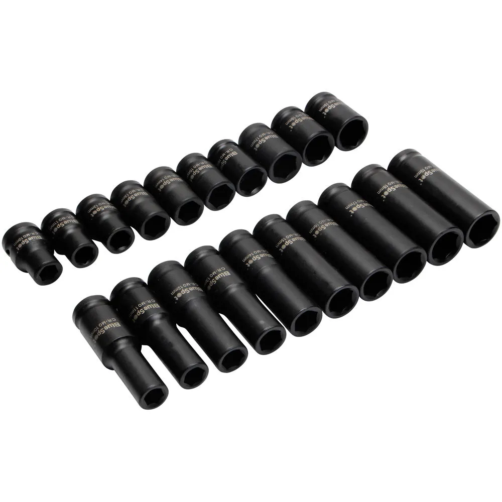 Blue Spot 20 Piece 1/2" Deep And Shallow Metric Impact Sockets (10-19mm) 1 Blue Spot 20 Piece 1/2" Deep And Shallow Metric Impact Sockets (10-19mm)