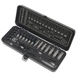 Sealey AK7970 Socket Set 32pc 1/4" Drive 6pt WallDrive® Metric Black Series