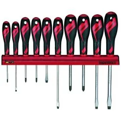 Teng Tools 10 Piece Screwdriver Set With Wall Rack, Flat, PH & PZ