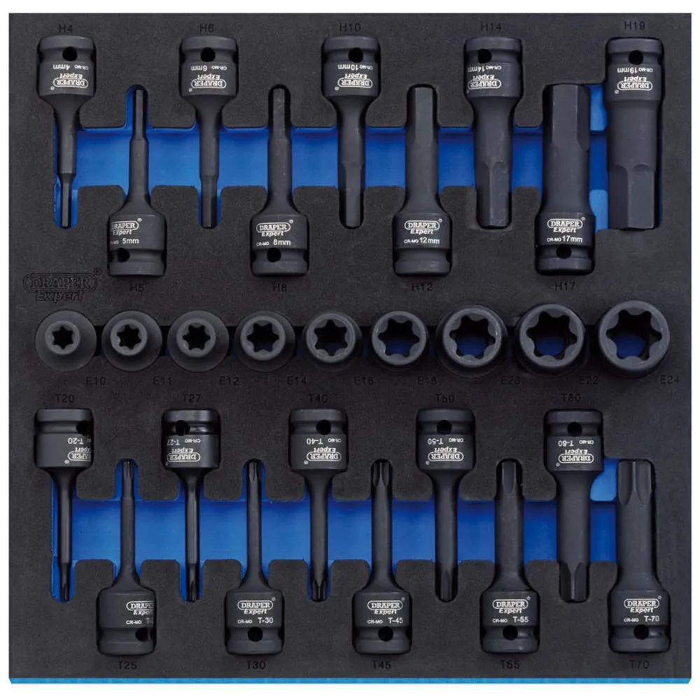 Draper IT-EVA22 1/2'' Square Drive 28 Piece TX-STAR® And Hex Impact Socket Set 1 Draper IT-EVA22 1/2'' Square Drive 28 Piece TX-STAR® And Hex Impact Socket Set