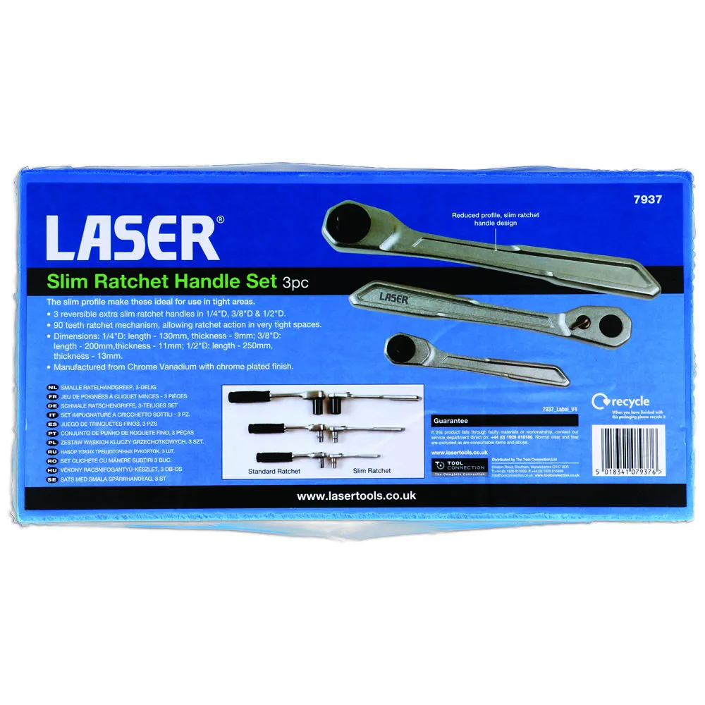 Laser 7937 3pc Slim Handle Ratchet Set 1/4"D, 3/8"D, 1/2"D 4 Laser 7937 3pc Slim Handle Ratchet Set 1/4"D, 3/8"D, 1/2"D - Image 4