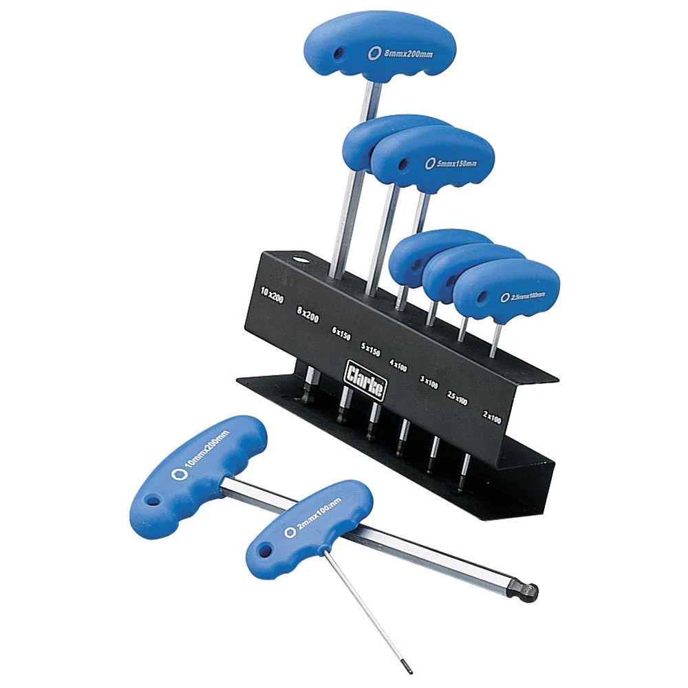 Clarke PRO60 8-Pce Metric 'T' Handle Ball End Hex Key Set 1 Clarke PRO60 8-Pce Metric 'T' Handle Ball End Hex Key Set